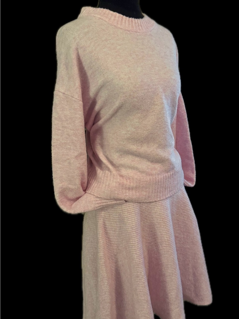 Light Pink Women's Knit Skirt Set - Cozy Two-Piece Outfit - Picture 2 of 7